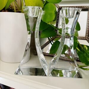 Vintage Contemporary Crystal Set of 2 Candle Holders Signed Murano Santini